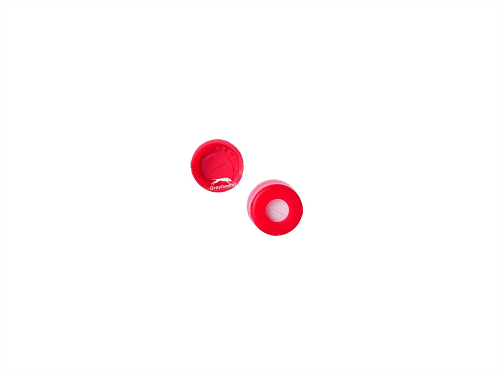 Picture of 8mm Snap Cap (Red) with Red PTFE/White Silicone Septa, 1.3mm, Pre-Slit